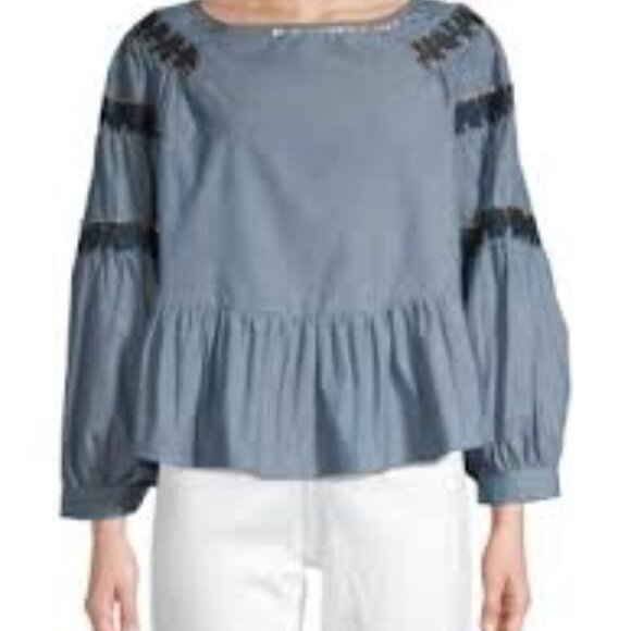 NWT RAGA Embellished Raglan-Sleeve Denim Top Size - XSMALL - Picture 1 of 9